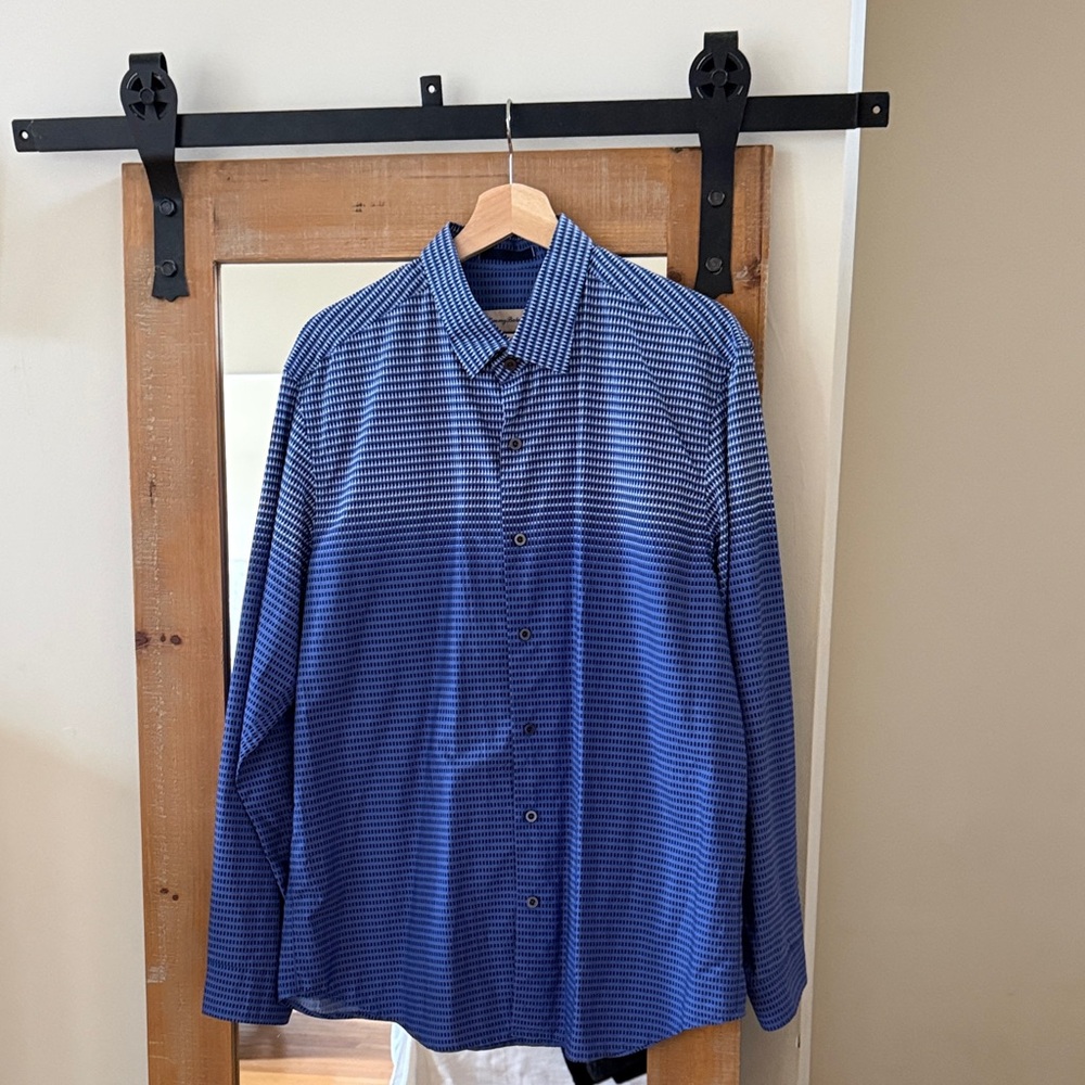 Tommy Bahama Ombre Geometric Print Silk Blend Dress Shirt Size L
